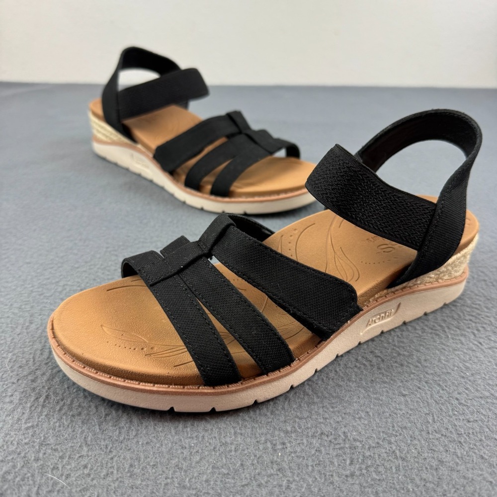 BOBS SKECHERS Arch Fit Womens Beach Kiss Be Breezy‎ Sandals BLACK - 6.5 US